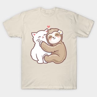 best girl friend Cute Cat loves sloth Kind hugs T-Shirt